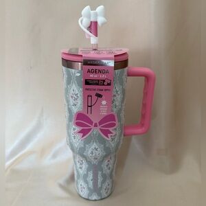 HydraPeak AGENDA Floral Pink & Gray Insulated Tumbler With Bow Straw Topper 40oz